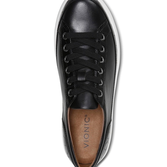 NWB Vionic Winny Leather Embossed Detail Black Lace-Up Sneakers - Size: 5 - Picture 2 of 14